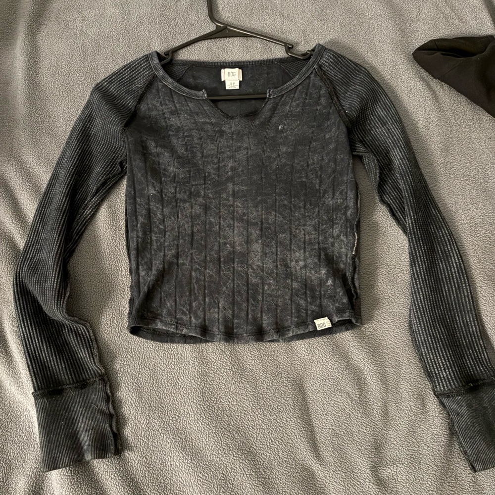 BDG Charcoal Ribbed Long Sleeve Top